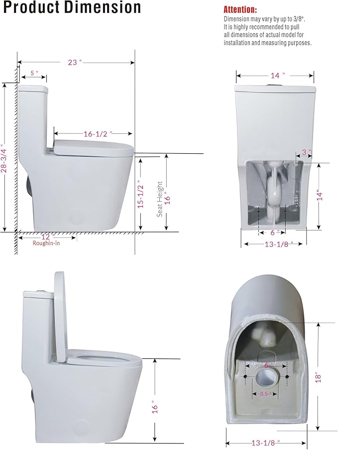 WinZo WZ5089WB Small Toilet One Piece Deisgn With Black Push Button Dual Flush,23 inch Length for Tiny Bathroom,White