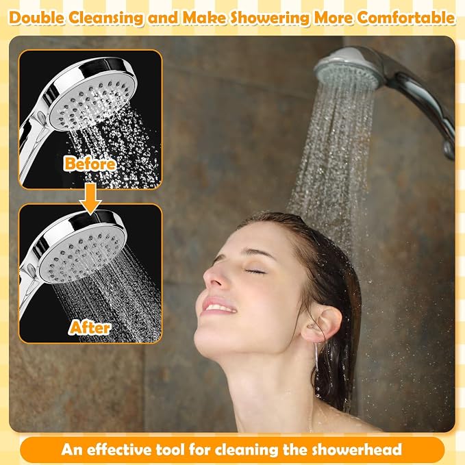 80 Pcs Shower Head Cleaner Tool, 70 Pcs Shower Head Cleaning Brush Picks for Unclogging Small Hole,10 Pcs Functional Nozzle Unclogger for Showerhead with Storage Box for Household Bathroom (Orange)