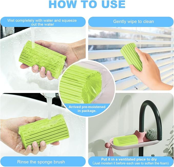 2-Pack Damp Clean Duster Sponge, Magic Sponge Eraser Baseboard Cleaner Tool, Dusters for Cleaning Blinds, Glass, Vents, Railings, Mirrors,Window Track Grooves and Faucets