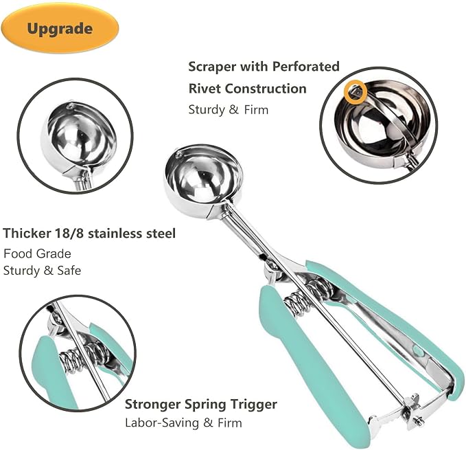 Cookie Scoop, Extra Small Cookie Scoop for Baking, 1 tsp / 5 ml Cookie Scooper, 18/8 Stainless Steel Cookie Scooper for Baking, Cookie Dough Scoop with Non-slip Grip (Mint)