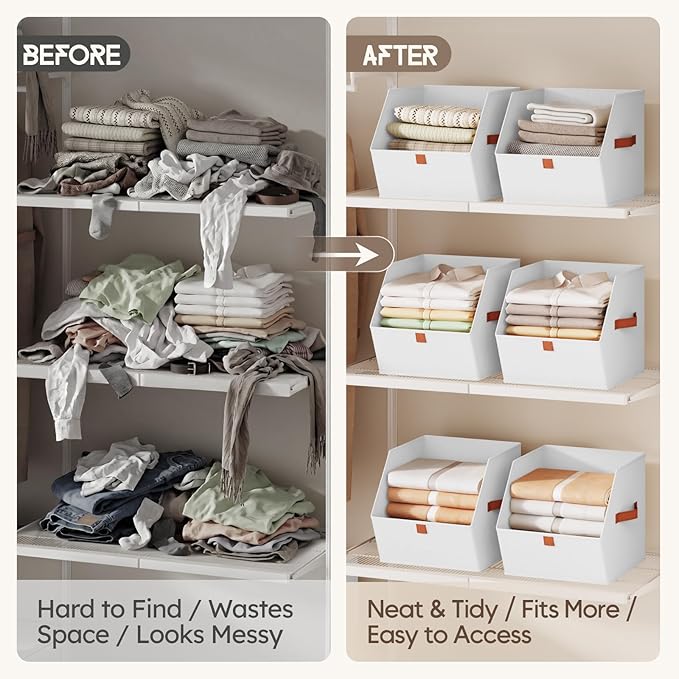 Homsorout Fabric Closet Storage Cubes - 4 Pack Square Storage Bins with Dual Handles for Clothes, Towels, Toys, Cube Storage Organizers for Bedroom, Nursery, Shelves, Closet, Small Spaces, White