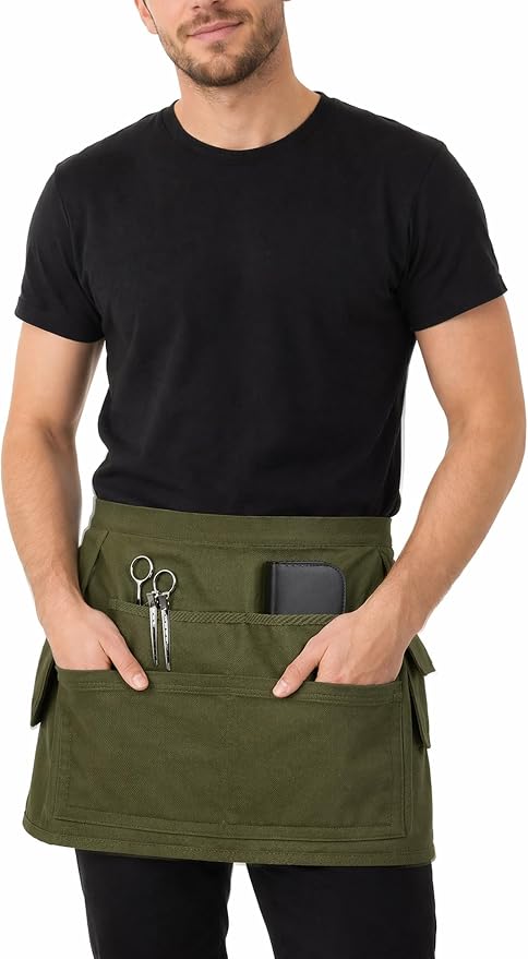 Molaxhome Waist Tool Apron with Multi-Pocket Adjustable Belt for Gardening | Adjustable Long Belt,Waitress Server Aprons,Tool Belt,Hairdressers,Work Apron