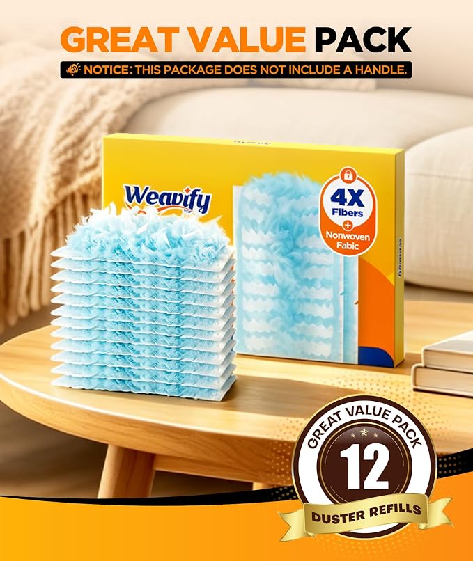 12 Count Duster Refills for Swiffer Duster, One-Sided Disposable Dusters Refills with 4X Microfibers (Handle Not Included)