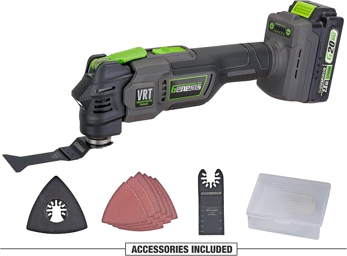 Genesis 20V Brushless Oscillating Multi-Tool, G20MAX Vibration-Reduction Technology (VRT), with Battery, Charger and Accessories (GLMT20BH)