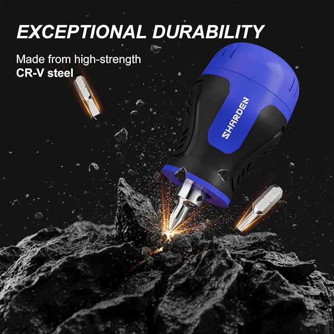 8 in 1 Multi-bit Stubby Screwdriver, Small Short Screw Driver Tool | 6 CRV Bits Phillips, Slotted, Torx, Magnetic Tip Portable All in One Repair Tool Kit for Home DIY Tables, Doors, Chairs