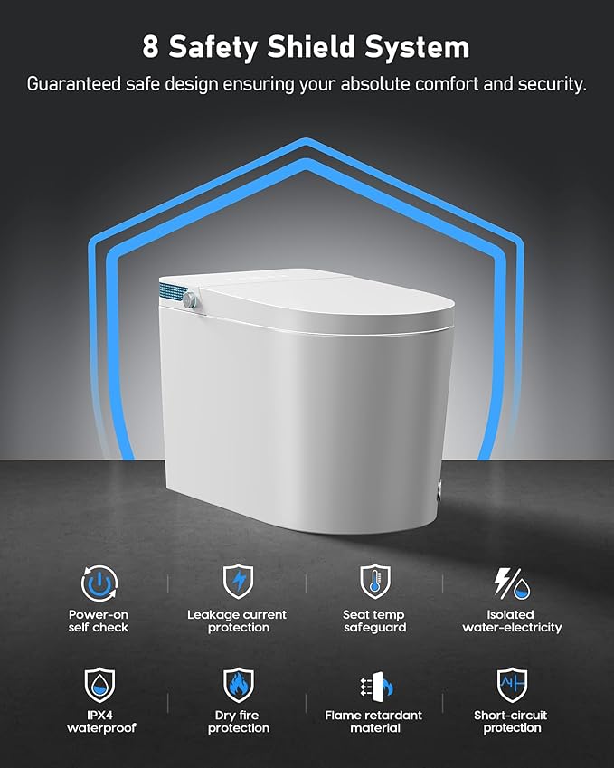 Smart Toilet with Bidet Built-in: Bidet Toilet with 5L Tank, Child Seat, 4 Wash Mode Heated Seat Modern Toilet, One Piece Toilet with Warm Water, Dryer, Foam, Remote, Foot Sensor, Auto Flush Lid&Seat