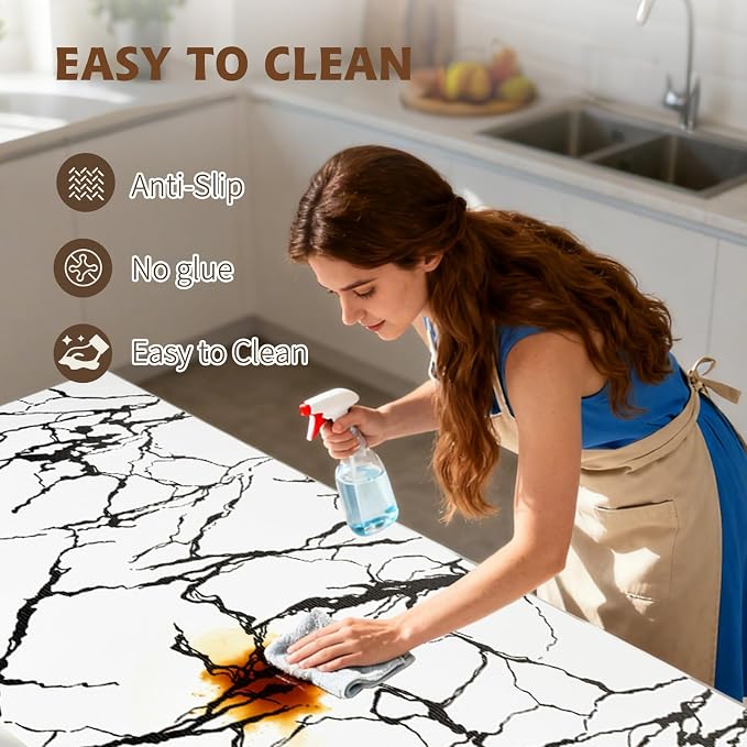 2-Layer Drawer and Shelf Liner for Kitchen Cabinet: 12 in X 30 Ft Non Slip | Waterproof Shelf Paper Non Adhesive Refrigerator Liners White/Black Marble Easy Liners for Bathroom with Knife Tape Measure