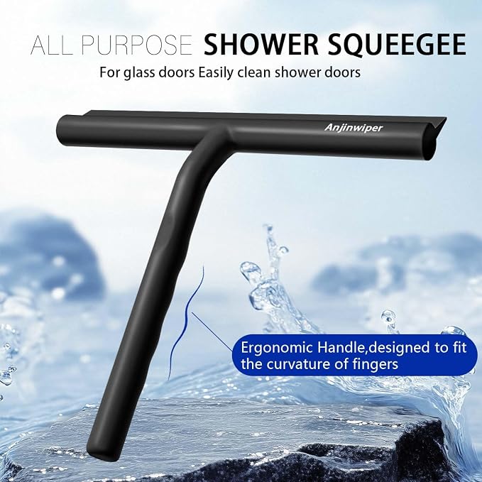 Shower Squeegee for Shower Glass Doors, 8 in All-Purpose Bathroom Squeegee | Silicone Squeegees for Glass Window Mirror Tile Wall, Ergonomic Household Squeegee with Adhesive Hook, Car Home Cleaner Tool
