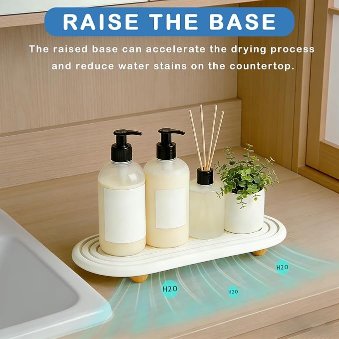 Instant Dry Sink Tray, Anti-Slip Stone Sink Caddy, Durable Kitchen Sink Organizer, Quick Dry Water Absorbing Stone Tray for Bathroom Counter, Stone Soap Tray -White