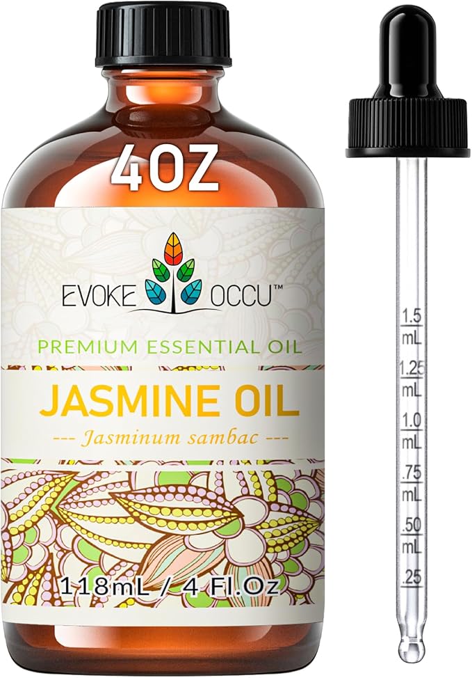 EVOKE OCCU Jasmine Essential Oil for Diffuser, Cleaning & Air Freshening | Mild Floral Aroma For Relaxation, Purify Air, Perfect For Spray & Diffuser Daily Use - 4 Fl Oz / 118ML