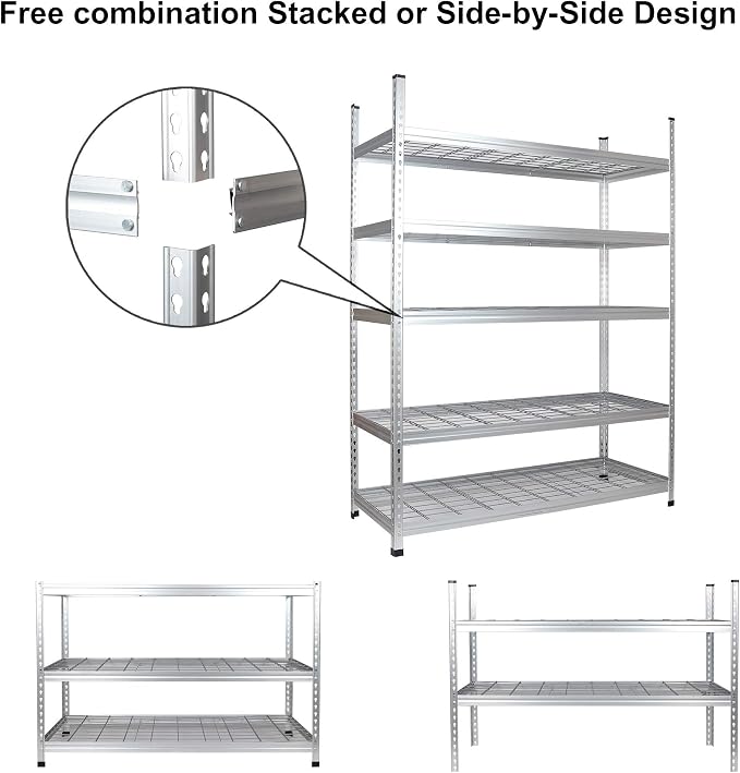 Amazon Basics Heavy Duty 5 Shelf Storage Shelving Unit, High-Grade Aluminum, Shelves, Adjustable Height, 60" x 24" x 78", Silver | Heavy Duty