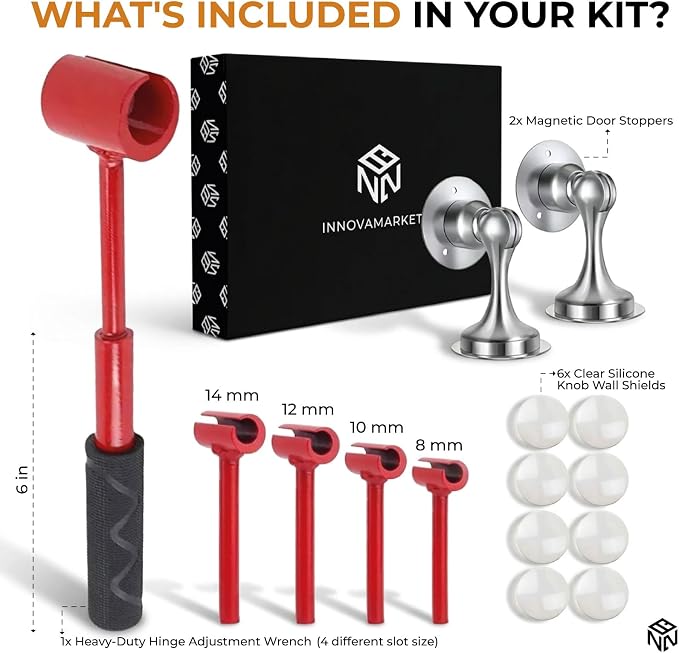 Door Hinge Adjustment Tool - Door Hinge Tool and Bender Adjuster with Stoppers Magnetic and Knob Wall Shield Bundle