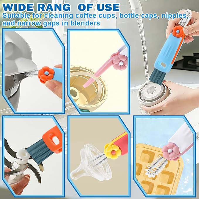 3 in 1 Cup Lid Cleaning Brush, 4PCS Multifunctional Crevice Cleaning Brush for Water Bottle Insulated Cup Tumbler Lid Groove Narrow Space Detail Cleaner Home Kitchen Gadgets