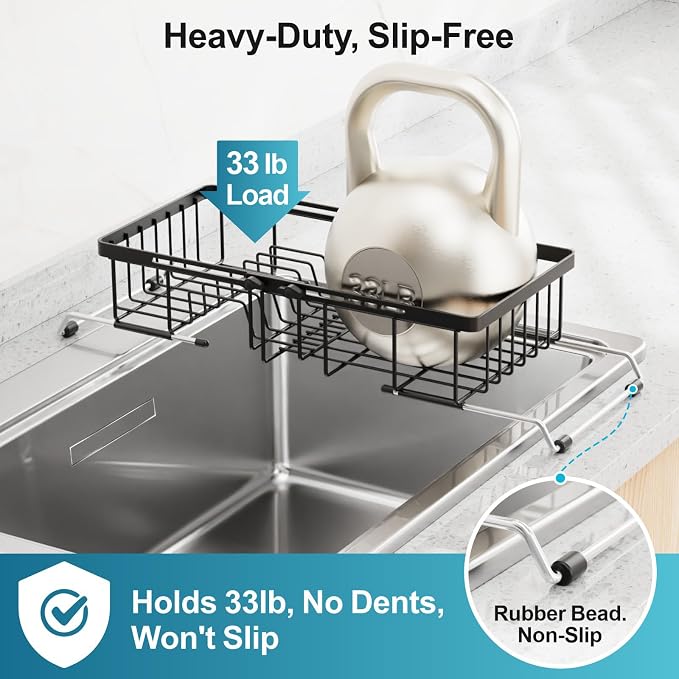 iSPECLE Small Sink Dish Drying Rack, Expandable Narrow Rust Resistant Dish Drainer for RV Apartment Kitchen, Dish Rack with Tightening Knob, Arms with Non Slip Rubber, 9.2" W x 16.6"-24" L, Black | Rust Resistant, Locking Knob Stability, for Small Kitc...