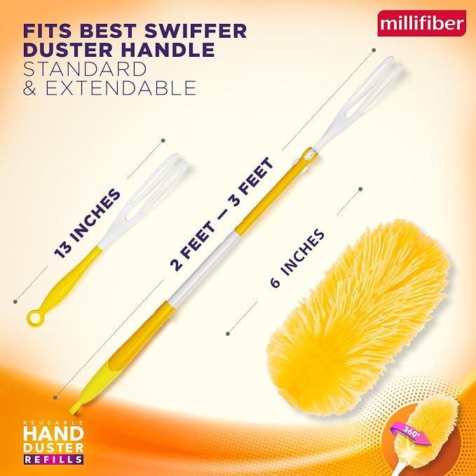 Millifiber 360° Reusable Duster Refills for Swiffer Hand Dusters (6-Pack) | Handle not included, microfiber duster covers, machine washable duster cleaning pads