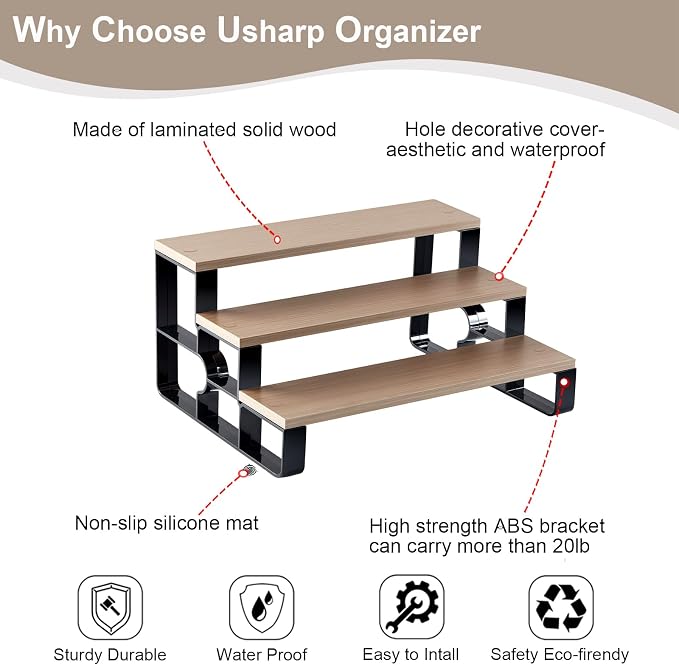 Cologne Organizer for Men,Perfume Organizer for Dresser,3 Tier Bathroom Organizer,Makeup Organizers,Wooden Display Riser Stand Holder for Vanity,Bedroom(Walnut-Width=11.2")