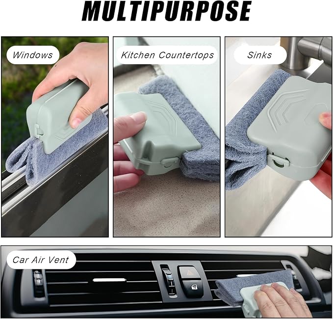 Magic Window Track Cleaner, Hand-held Cleaning Brush Tools Set for Window Slides Grooves, Sliding Door Track, Tile Grout Lines, Shutter Slats, Car Vents, Small Spaces Clean (Grey)