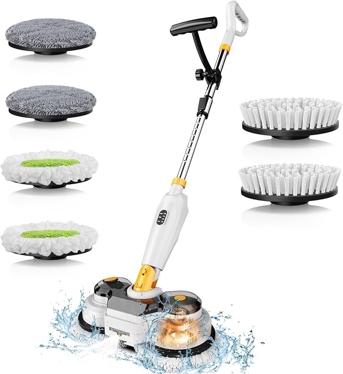 Cordless Electric Mop for Dewalt 20V Battery (NO Battery), 2 in 1 Electric Spin Mop & Electric Floor Scrubber Machine with LED Light & Water Spray,800 RPM Electric Mops for Floor(White)