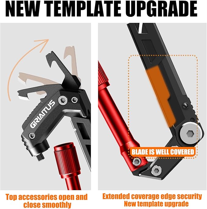 Carabiner Multitool with Pocket Knives, EDC Carabiners, for Camping Hiking | Serrated Knife, Rope Cutter, Screwdriver, Can Bottle Opener, Ruler, Keychain Knife , Gifts for Women (Red)