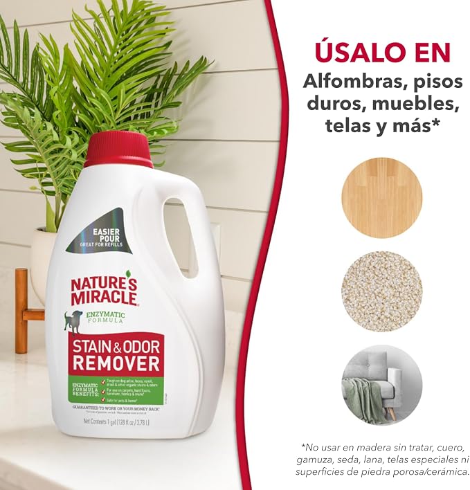 Nature’s Miracle Dog Stain & Odor Remover, Enzymatic Cleaner, 1 gal | Tough on Dog Urine, Feces, Vomit, Drool and Other Organic Stains and Odors, For Multiple Surfaces, Fresh Scent