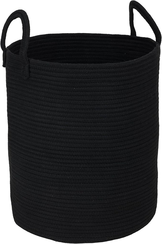 XUANGUO Black Cotton Rope Laundry Basket Hamper for Clothes Large | Baby Nursery Hamper Bin and Woven Storage Basket for Living Room Bedroom Boho Tall Rope Baskets Blankets Toys Pillows Towels