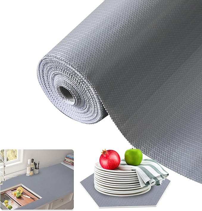 Beautysaid Shelf and Drawer Liner for Kitchen Cabinet Non Adhesive Non Slip | Shelf Paper Waterproof Washable Thickened for Dresser Pantry Shelve Bathroom Protector Liner(Gray,12 in x 10 FT)