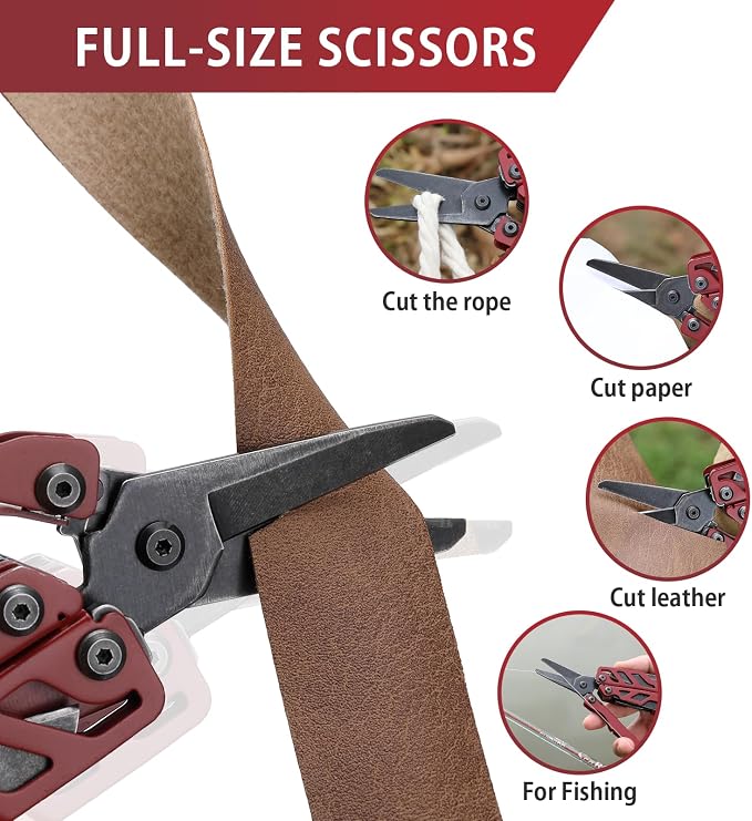 NexTool Flagship Pro Multitool Pliers with Full-size Scissors (Red) | 16-in-1 Multi-tool, Safety Locking, Replaceable YG8 wire cutters, Tool for Camping, Survival, Fishing, Repair, Gifts for Men