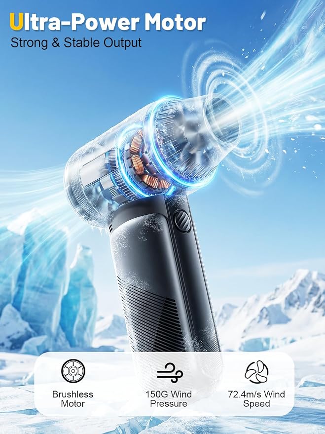X213 Compressed Air Duster, 130000RPM, 3-Speed Adjustable, Electric | Mini Air Blower, Rechargeable, 4 Nozzles, Cordless, 0.5lb Portable, for Computer, Keyboard, House, Outdoor and Car
