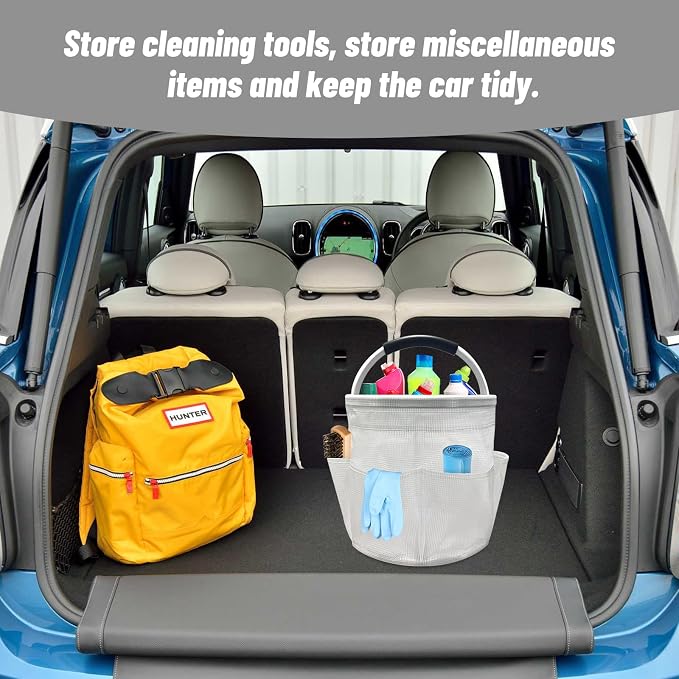 mumisuto Wearable Cleaning Caddy，Cleaning Supplies Organizer Foldable Basket Bucket Tool with Handle Cleaning Bag for Cleaning Professionals, Auto Detailers, Housekeepers (Clear)