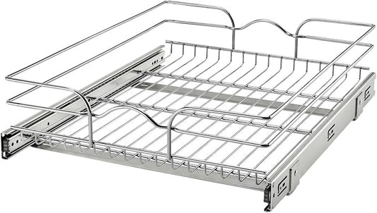 Rev-A-Shelf Steel Wire Pullout Drawer Organizer Shelf for Kitchen Cabinets, Slide Out Storage Basket, Min Opening Width of 17.5", 18" x 22", 5WB1-1822CR-1