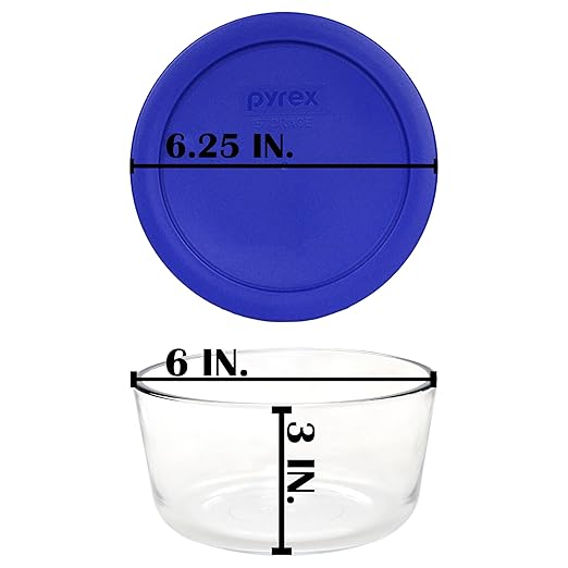 Pyrex 7201 4-Cup Glass Bowls & Cadet Blue Lids (4-Pack) - Made in USA | Tempered Construction | BPA-Free Plastic | Freezer Safe | Top-Rack Dishwasher Safe | Meal Prep & Kitchen Organization
