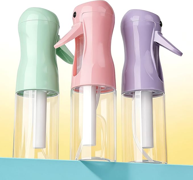3Pcs Continuous Spray Bottles For Hair,Ultra Fine Mister for Hair Styling, Plants, Cleaning, Salon, Misting & Skin Care（200ml/6.8oz Green+Pink+Purple）