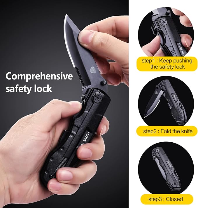 Multitool Pocket Knife for Men, Gifts for Him, Boyfriend, Husband, Dad, Multi Tool Tactical Plier With Nylon Sheath, 'I LOVE YOU'
