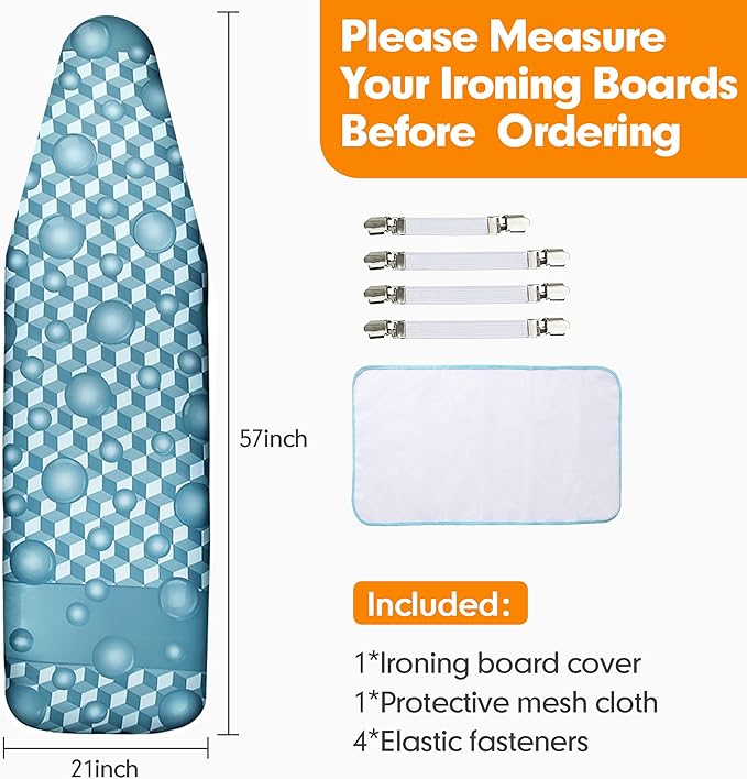 Ironing Board Cover and Pad, 21x57 Extra Large Thick Iron Padding, Scorch & Stain Resistant Ironing board cover, Heavy Duty Iron Board Padded with Adjustable Fasteners Elastic Edge, Berry Blue