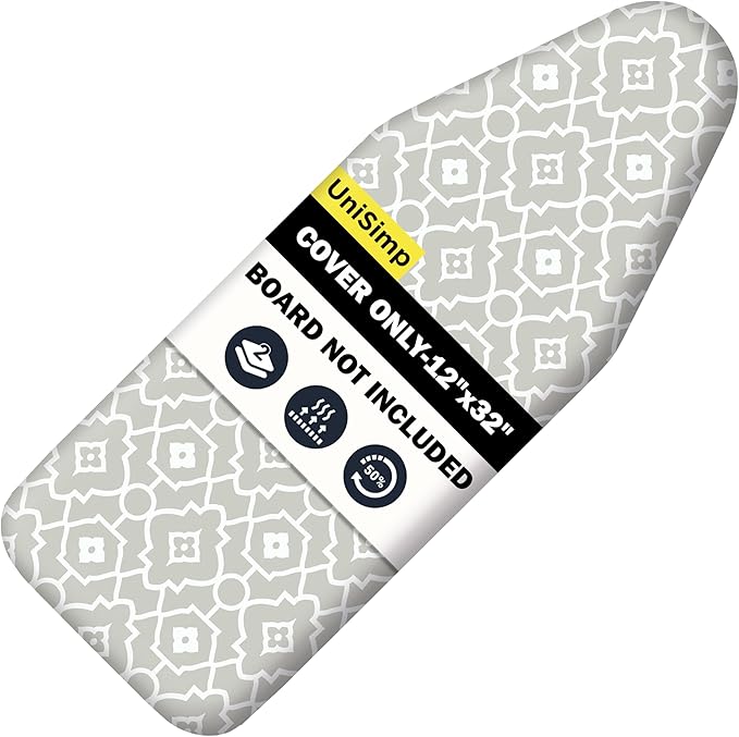 UniSimp Small Ironing Board Cover and Pad 12"x32" Small Iron Board Cover with Padding,Tabletop Mini Ironing Board Cover and Pad Small Size, Cotton Canvas, Heat Resistant, Drawstring Closure Geometric