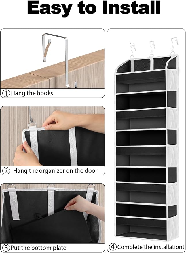 TAHAVICE 1Pack Over the Door Organizer Storage, 5 Large & 10 Mesh Pockets | Hanging Organizer Closet College Dorm Essentials for Girls, Storage for Dorm Organization, Nursery & Bedroom (Black)