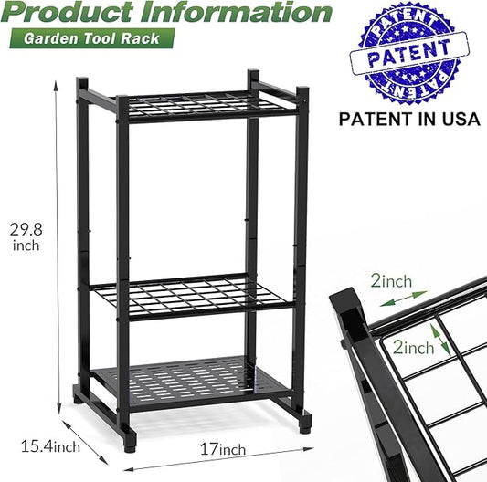Tool Organizer for Garden, Garage Tool Organizer & Garage Organization – Heavy Duty Steel Garden Tool Organizer Stand Holds 35 Tools/Rakes/Brooms, Tool Storage Rack for Shed/Outdoor, Garage Organizer