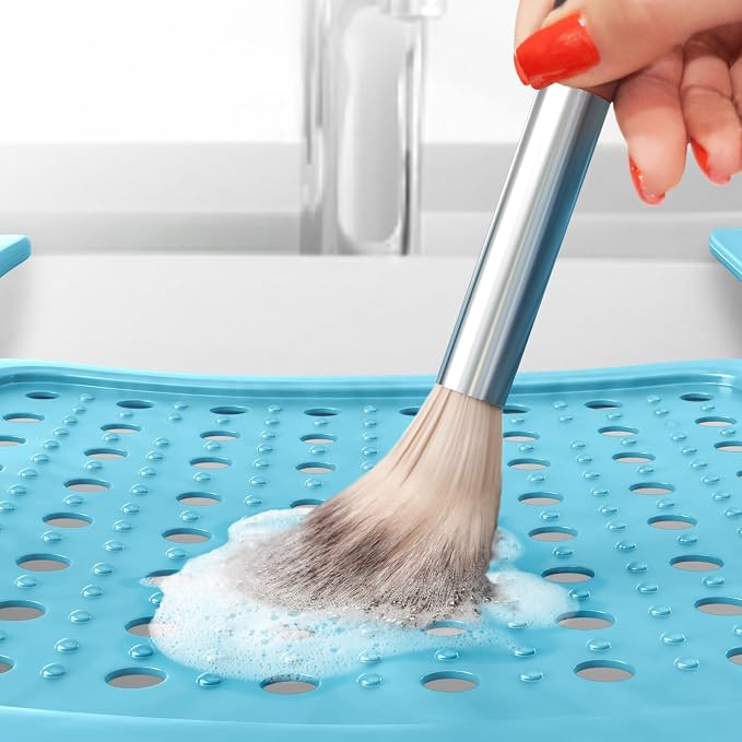 Sink Topper Bathroom Sink Cover for Counter Space, Large Blue | Holds up to 7 lb on a steel frame; fits over basins 19-23 in; 480°F silicone; foldable makeup mat; countertop extender