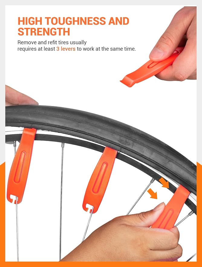 Bike Tire Levers, Bike Tire Tools for Road Mountain Bicycle Tire | Ultra Strong Tire Levers & Stainless Steel Tire Spoons, Great Value Bike Tire Repair Kit with Drawstring Bag & Core Wrench