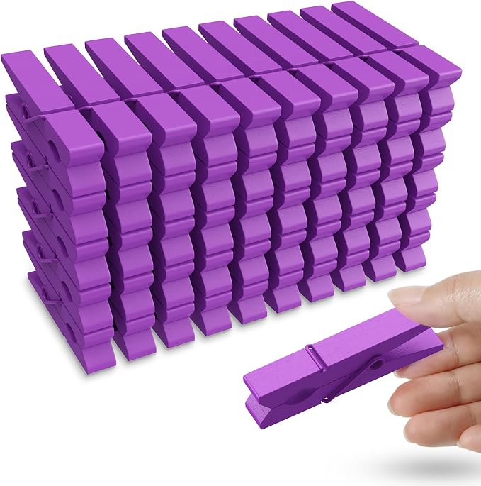 50PCS Colored Wooden Clothespins 2.9 Inch Color Clothes Pins for Pictures | Colorful Close Pins Wood for Photos Classroom School Decoration Craft Cheer, Purple