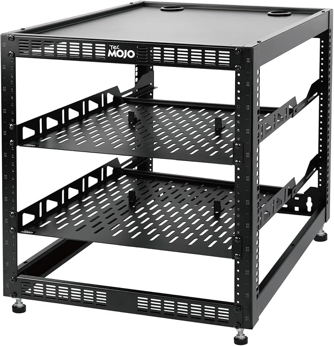 Tecmojo 12U Open Frame Network Rack for IT & AV Gear, AV Rack Floor Standing or Wall Mounted,with 2 PCS 1U Rack Shelves & Mounting Hardware,Network Rack for 19" Networking,Audio and Video Device