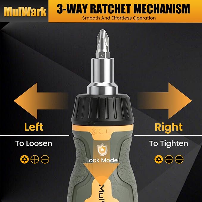 MulWark 7-in-1 Stubby Ratcheting Screwdriver, Small Screwdriver with Magnetic, Multi-bit Stubby Screw driver with S2 Steel Phillips Slotted Torx Bits in Handle, Compact Tool for Tight Spaces
