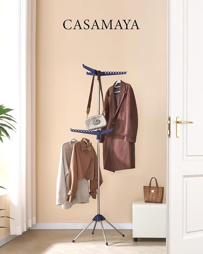 CASAMAYA Clothes Drying Rack Foldable, 74.8 inch 2 Tier Laundry Drying Rack with Rotating Clothes Rail for 54 Pieces of Clothes, Space Saving, Indoor, Stainless Steel, Blue and Silver CDR002Q01