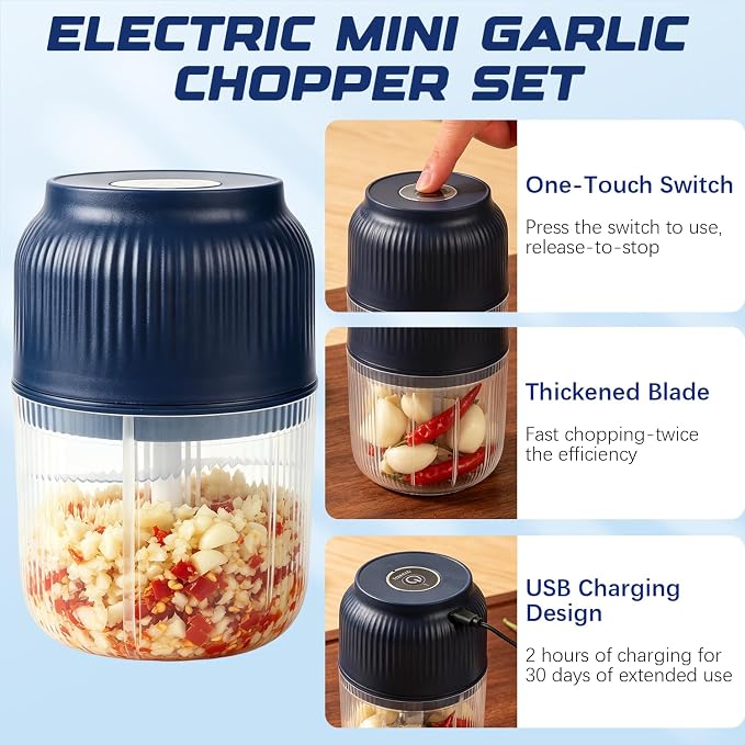Electric Garlic Chopper, Mini Portable Veggie Chopper Garlic Grinder Masher Onion Chopper, Rechargeable Cordless Food Processor & Food Chopper for Garlic Onion Ginger Chili Vegetables, 400ml (White)