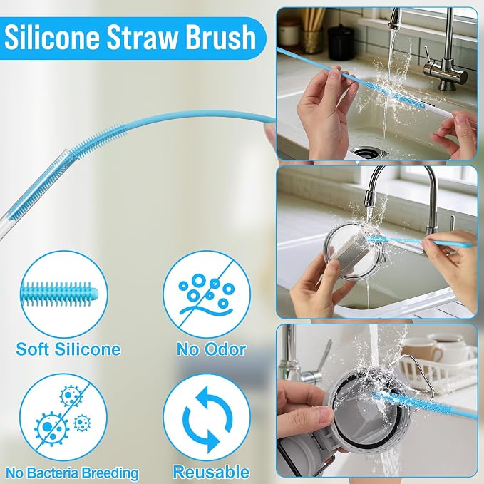 Water Bottle Cleaner Brush Set for Stanley Tumbler 40 oz/30 oz Cup | Multifunctional Bottle Brush and Long Silicone Straw Cleaner Brush,Cleaning Kit for Owala/Yeti Cup Accessories,4 Pcs