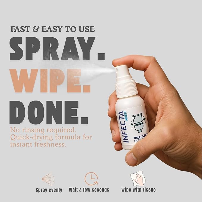 INFECTA WHITE – Toilet Spray, Travel Size Multipurpose Cleaning Spray (50 ml), All Purpose Cleaner for Toilet Seats, Bathtub, Fresh Scent, Bathroom Essentials & Mini Travel Toiletries (Pack of 1)
