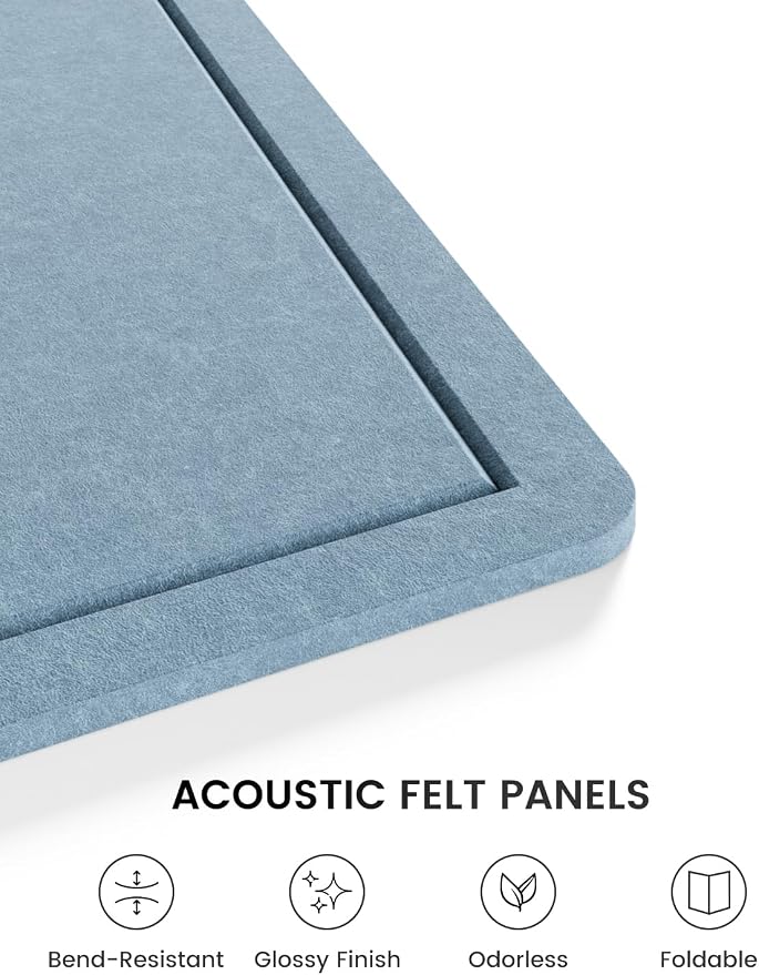 Fluxynara 23.6" x 17.1" Bulletin Board, Dusty Blue | Cork Board Alternative with 12 Removable Adhesive Tabs, Foldable Felt Pin Board for Home, Office, Classroom & Dorm