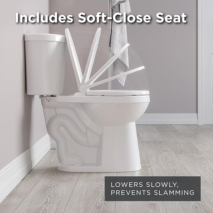 Gerber Maxwell Select Round Dual-Flush 1.0/1.28 GPF Two-Piece Toilet, ADA Chair Height, 12-in Rough-In, High Efficiency, Soft-Close Seat & Install Kit with Wax Ring, White, GRD49220E