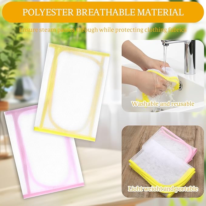 2 Pack Pressing Cloth for Ironing, Pink and Yellow Ironing Cloth to Protect Clothes, Heat Resistant Mesh Iron Mat Pad for Sewing Ironing Fabric Protect