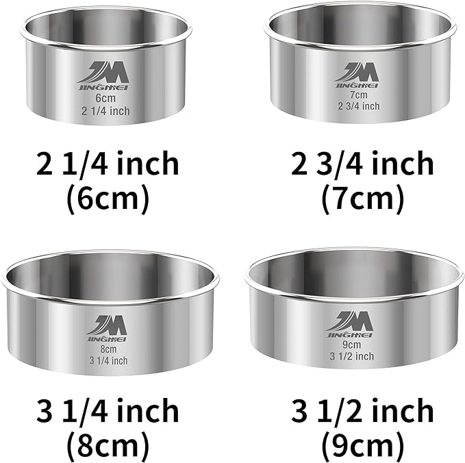 M JNGMEI 4 Pieces Stainless Steel Cookie Cutter Set Biscuit Cutter 2.25inch, 2.75inch, 3.25inch,3.5inch Biscuit Plain Edge Round Cutters Sizes Shape Molds Multiple Sizes